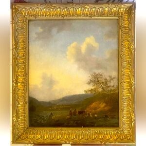 18th Thomas Jones. A mountainous river landscape with figures & animals.